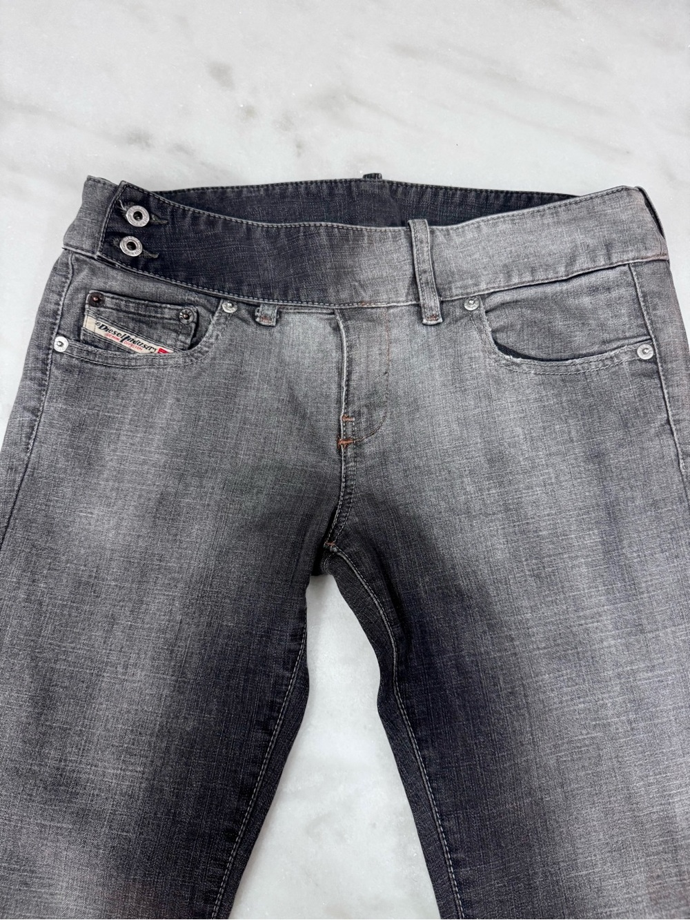 Vintage Diesel Cherone Gray Jeans 27 Y2K Double Button Made in Italy